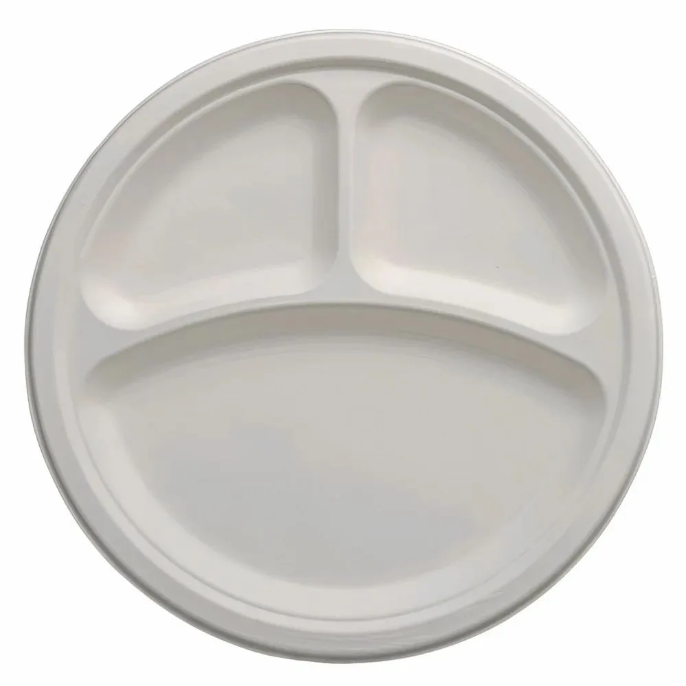 10 inch 3 Compartment Round Bagasse Disposable Plate